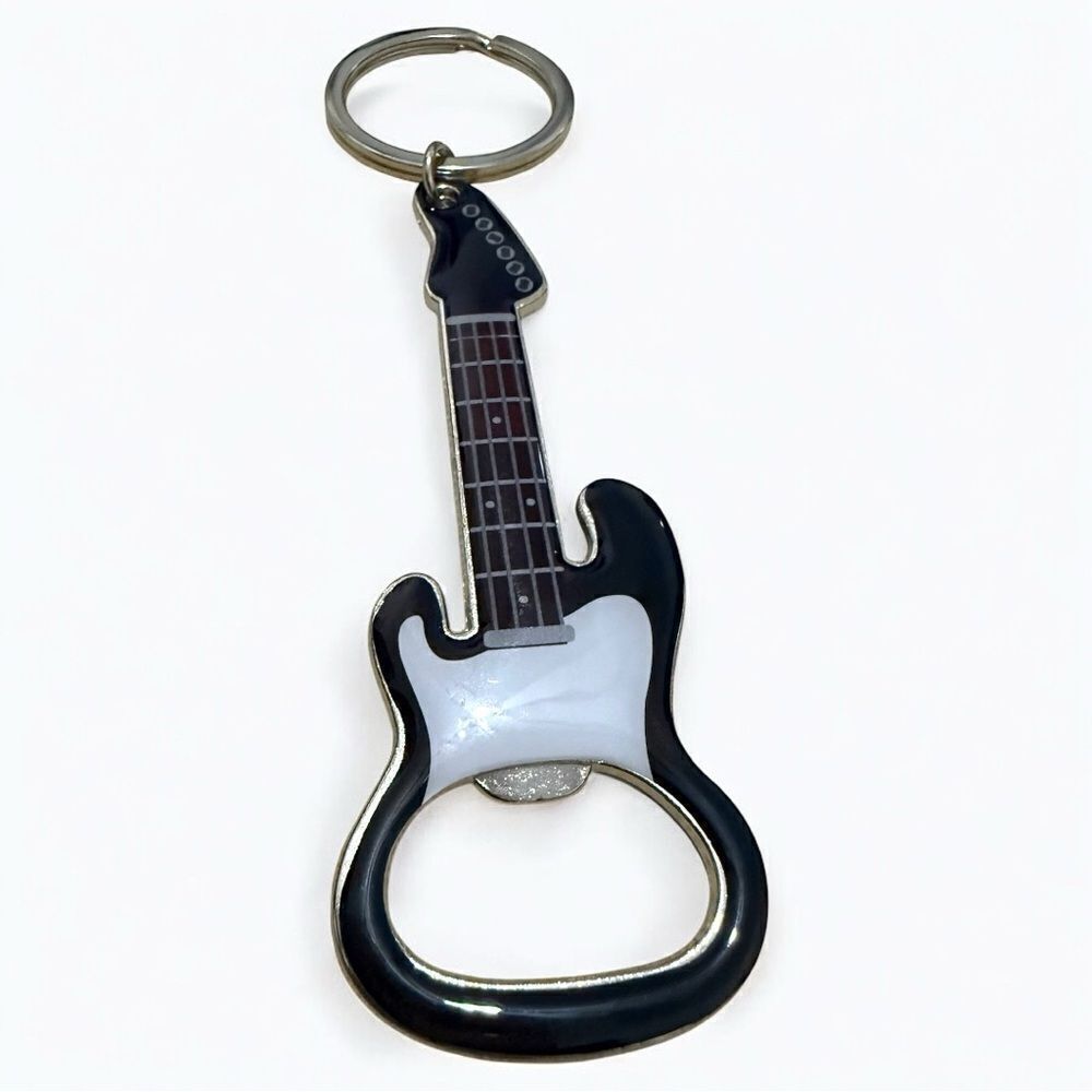 Electric Guitar Keychain Bottle Opener – Rock Music Lover Gift in Black & Silver